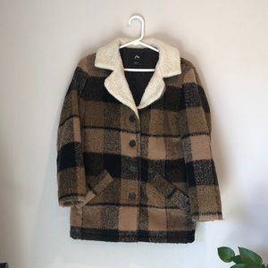 Alia Plaid Teddy Jacket with Cream Collar